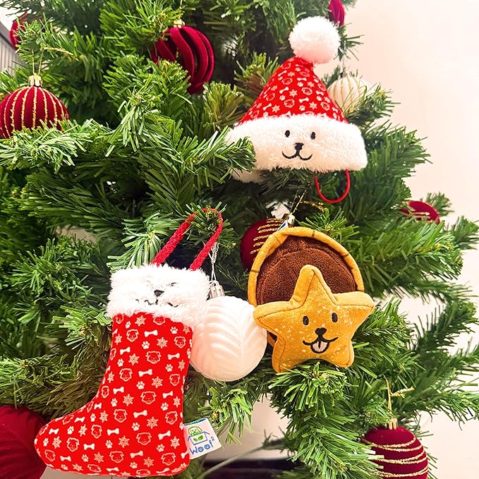 Christmas Mince Pie Nose-Work Dog Toy – Soft Plush Squeaky Treat-Hiding Toy with Crinkle Paper, Interactive Elastic Band, Durable for Small, Medium & Large Dogs