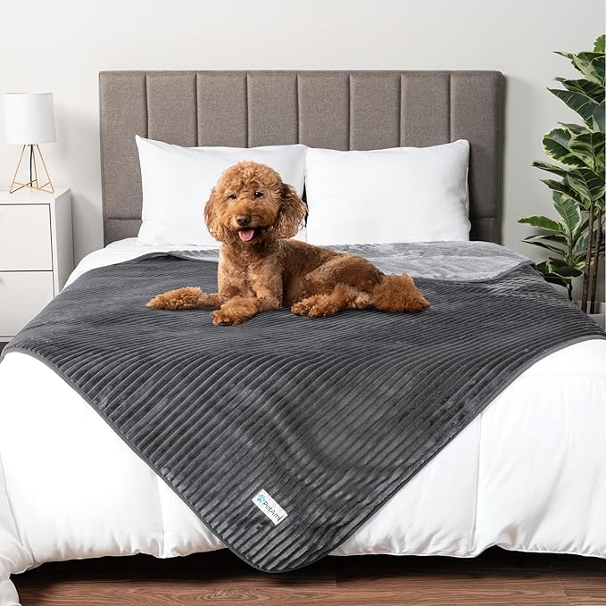 PetAmi Waterproof Dog Blanket, Leakproof Pet Blanket for Small Medium Large Dog, Reversible Furniture Bed Sofa Couch Cover Protector, Soft Striped Pet Throw for Indoor Cat, 29x40 in, Grey Light Gray