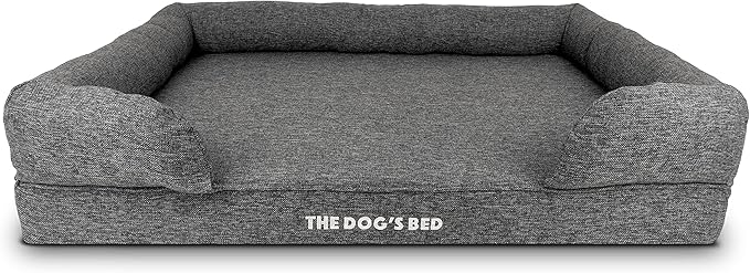 The Dog’s Bed Orthopedic Memory Foam Dog Bed with Bolsters, Largeinen Fabric, Grey Linen, XL