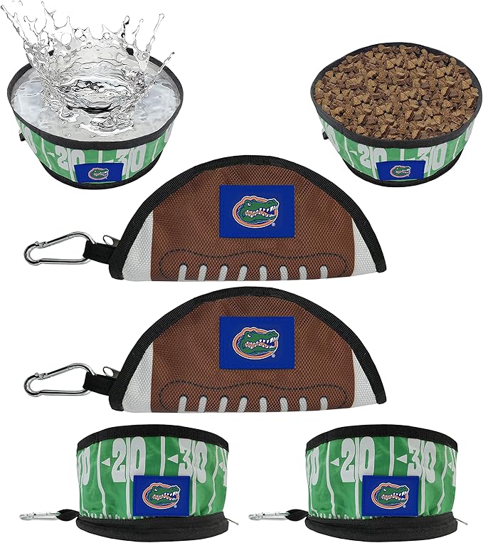 Pets First NCAA Florida Gators Collapsible Dog Travel Bowl Set, 2 Pack Food & Water Bowls for Dogs, Best Portable & Lightweight Leak-Proof Dog Bowls for Travel