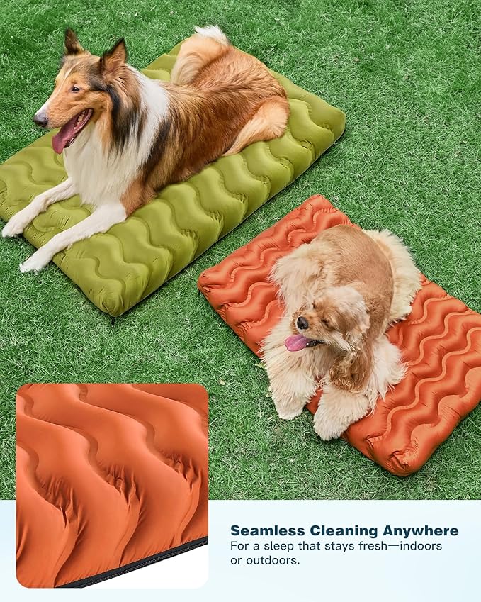 Orthopedic Dog Bed Outdoor Waterproof Dogs Crate Bed for Large Medium Small Dogs, Washable Cooling Dog Bed Mat with Removeable Cover & Memory Foam（30" x 20", Brown