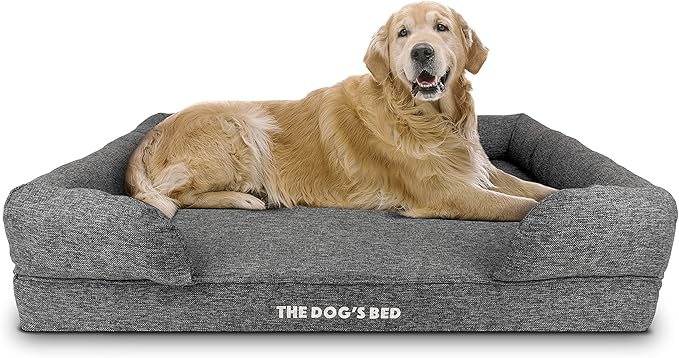 The Dog’s Bed Orthopedic Memory Foam Dog Bed with Bolsters, Largeinen Fabric, Grey Linen, XL