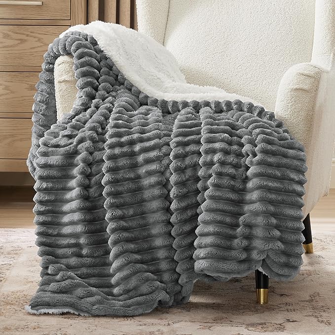 Bedsure Sherpa Throw Blanket for Couch - Super Soft, Cozy Fleece Thick Warm Throw for Winter, GentleSoft Plush & Fluffy Gift Blanket for Men, Room Decor, Dark Grey, 50x60 Inches