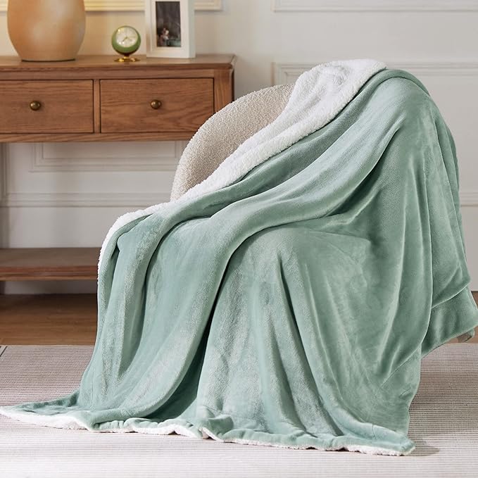 Bedsure GentleSoft Sherpa Fleece Twin Size Blanket for Couch, Non-Heated, Thick and Warm Throw for Women and Men, Soft Fuzzy Plush Twin Blanket for Winter, Sage Green, 60x80 Inches