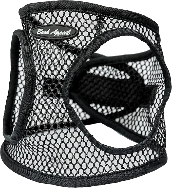 Bark Appeal Netted Step-in Dog Harness for All Sized Pets – Updated Sizing, Re-Measuring is Essential – Soft Netted Mesh – Adjustable Strap & Heavy Duty Clip – M (13.5-15.5” Chest), Black Textured