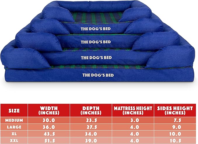The Dog’s Bed Orthopedic Memory Foam Dog Bed with Bolsters, Oxford Fabric, Black Watch Tartan, Large