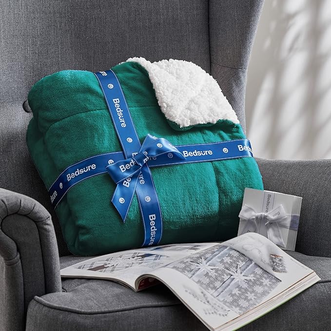 Bedsure GentleSoft Sherpa Fleece Blankets King Size for Bed, Non-Heated, Thick and Warm Throw for Women and Men, Soft Fuzzy Plush King Blanket for Winter, Forest Green, 108x90 Inches