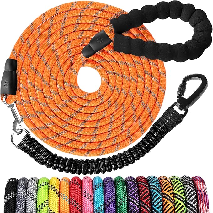 jenico Long Dog Leash 100FT: Heavy Duty Nylon Rope Leashes for Dogs Training with Reflective Threads Bungee and Padded Handle - Dog Lead for Large Small Medium Dogs Outside Walking Hiking