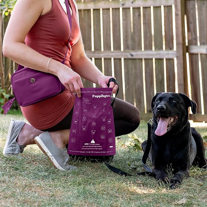 Puppington Certified Home Compostable Poop Bags - ASTM D6400 Compliant - 180 Extra Thick Bags - Plant Based - Pairs with Puppington 3-in-1 Bag & Fits all Standard Poop Bag Dispensers (Plum Wine)