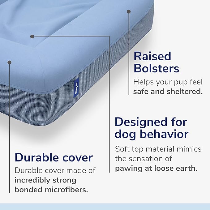 Casper Dog Bed, Plush Memory Foam, Large, Blue, 35.0"L x 45.0"W x 7.0"Th