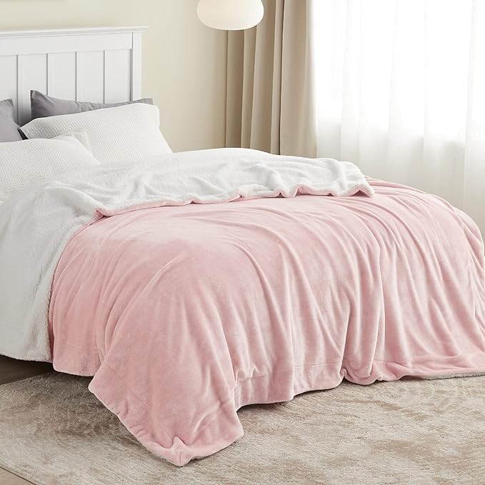 Bedsure GentleSoft Sherpa Fleece Blankets King Size for Bed, Non-Heated, Thick and Warm Throw for Women and Girls, Soft Fuzzy Plush King Blanket for Winter, Room Home Decor, Pink, 108x90 Inches