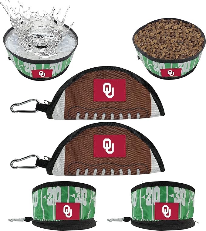 Pets First NCAA Oklahoma Sooners Collapsible Dog Travel Bowl Set, 2 Pack Food & Water Bowls for Dogs, Best Portable & Lightweight Leak-Proof Dog Bowls for Travel