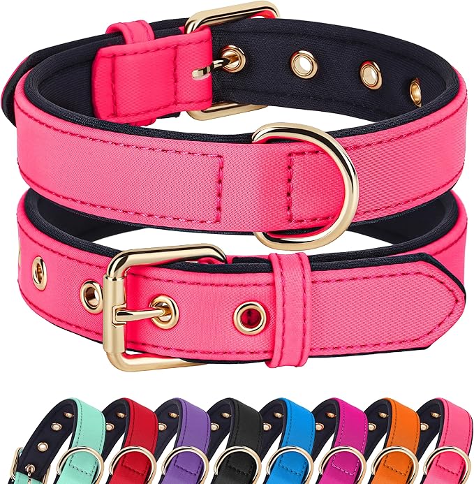 Didog Soft Padded Dog Collar for Large Dogs, Lightweight and Breathable Dog Collar with Metal Buckle, Pink, XL