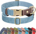 Didog Soft PU Leather Dog Collars for Medium Dogs,Classic Adjustable Dog Collars with Quick Release Metal Buckle,Easy Clean and Comfortable with Nylon Lining,Denim Blue,M Neck 14-19"