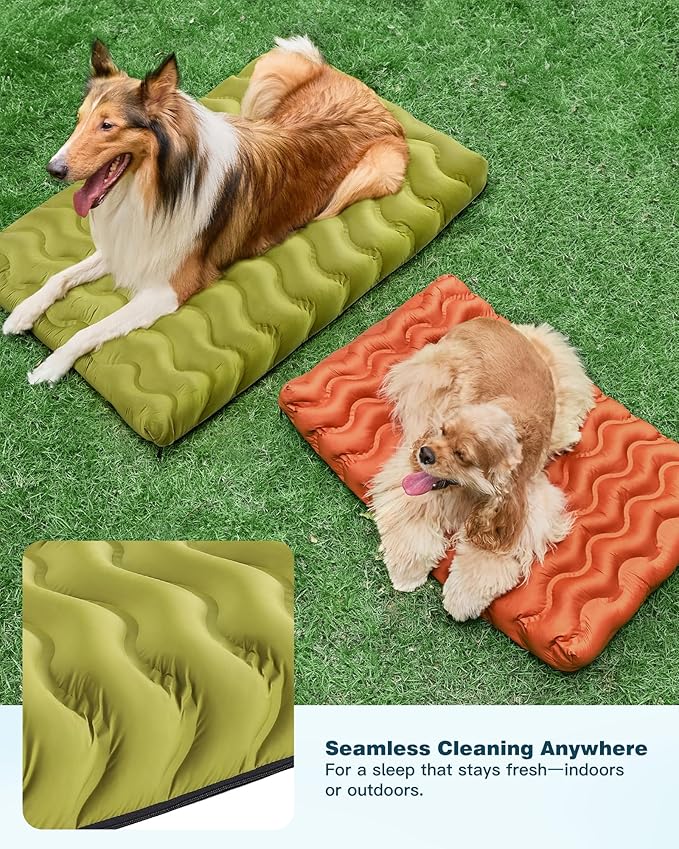 Orthopedic Dog Bed Outdoor Waterproof Dogs Crate Bed for Large Medium Small Dogs, Washable Cooling Dog Bed Mat with Removeable Cover & Memory Foam（30" x 20", Green