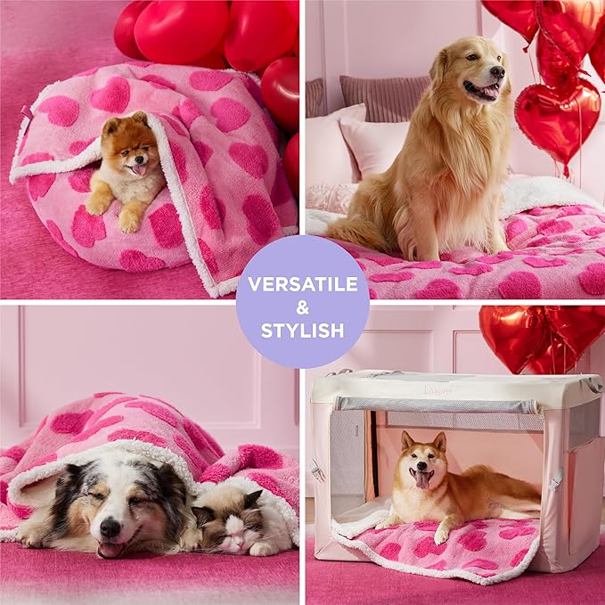 LE SURE Waterproof Puppy Blanket for Medium Dogs - Washable Double Sided Dog Blankets Valentine's Day Gift with Warm Soft Sherpa Fleece, Pet Cat Blanket for Couch Protection, Lover Hearts