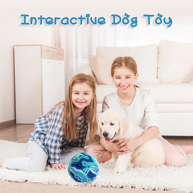 ABULL 5.9" Snuffle Ball for Dogs - Interactive Dog Puzzle Toy & Slow Feeder, Relieves Boredom & Exercises Sniffing by Sparking Foraging Instincts, Machine Washable for All Breeds (Blue, Medium)