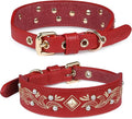 Blueberry Pet Western Leather Dog Collar - Genuine Leather with Floral Embroidery & Pearl Studs Adjustable 12-15 Inch Neck for Small Dogs, Comfortable and Stylish Pet Collar