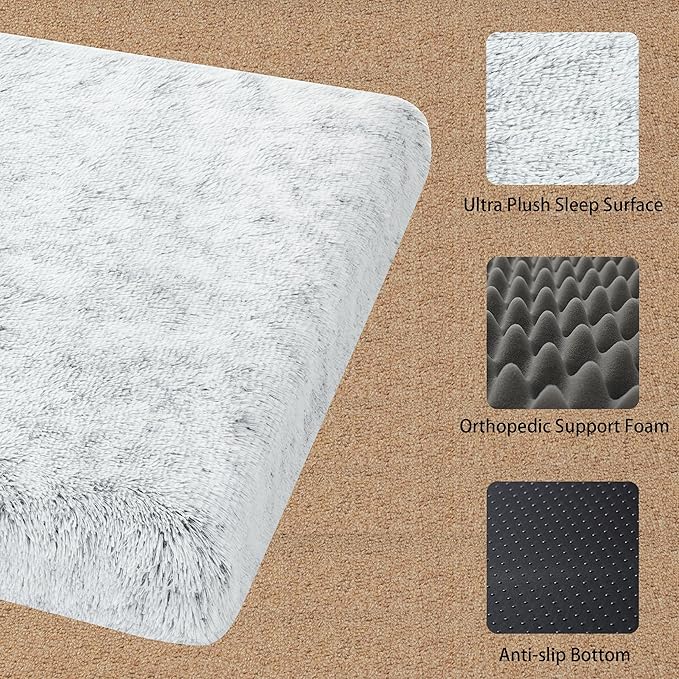 Dog Bed, Dog Crate Pad with Removable Washable Pet Mat Cover, Non-Slip Bottom, Waterproof Orthopedic Dog Beds for Large/Medium/Small Dogs (XL(42''x30''x4''), Grey)