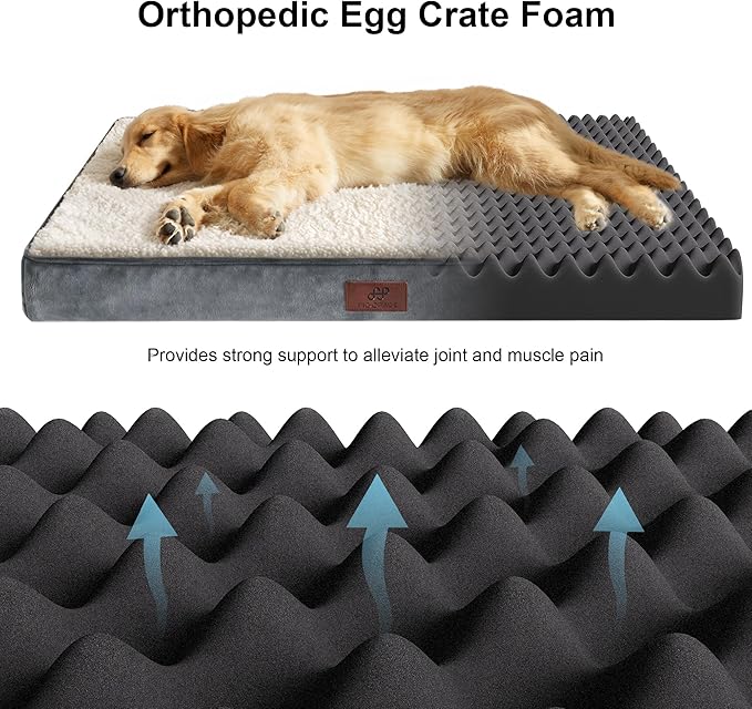 Figopage Dog Beds Large Sized Dog Bed for Crate Large Dogs Bed Washable Pet Beds Waterproof Dogs Crate Pad Mat with Removable Cover Anti-Slip Bottom, 35 x 22 Inch