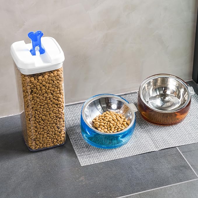 Felli Pet Oblik Acrylic Raised Dog Food Water Bowl Stainless Steel Slanted Oval Dish for Short Leg Puppy & Small Medium Pet, Elevated Tilted Metal Feeder (Shadow, 1.5 Cups Oval Dish)