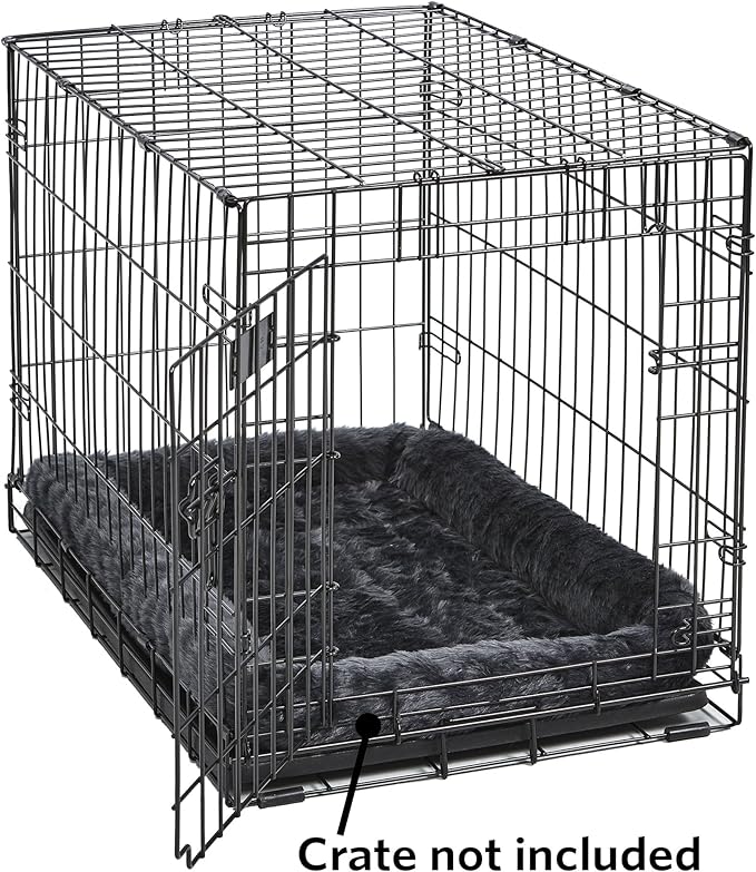 MidWest Homes for Pets QuietTime Dog Bed – Gray Faux Fur Bolster, Ultra-Soft and Machine Washable, Fits 24-Inch Crates and Carriers, for Small Breed Dogs