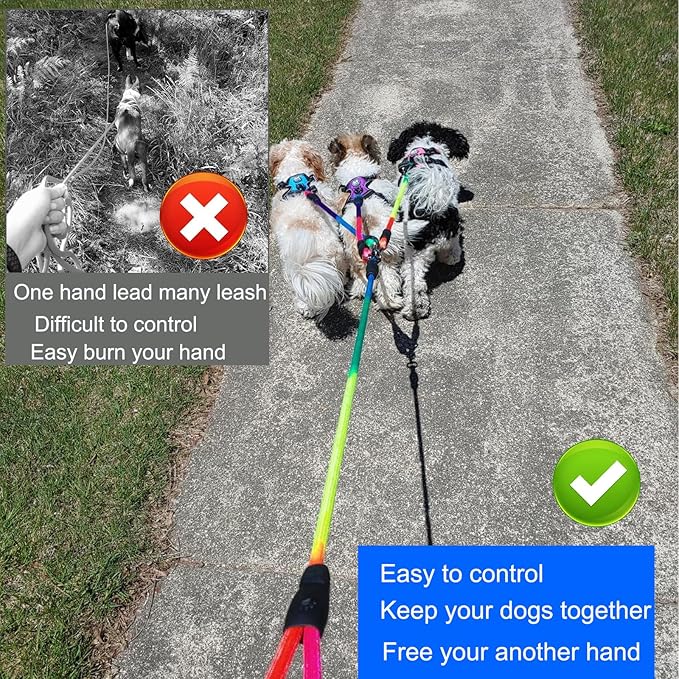 Heavy Duty 3 Dog Leash for Large Dogs No Tangle Detachable 360° Swivel Device with Padded Handle for Two/Three Pets