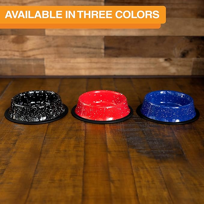 Neater Pet Brands - Outdoor Camping Style Pet Bowl - Enamel Ware Blue Black Granite Colors - Dog Cat No Tip Skid Bowls (16 oz, Blue)
