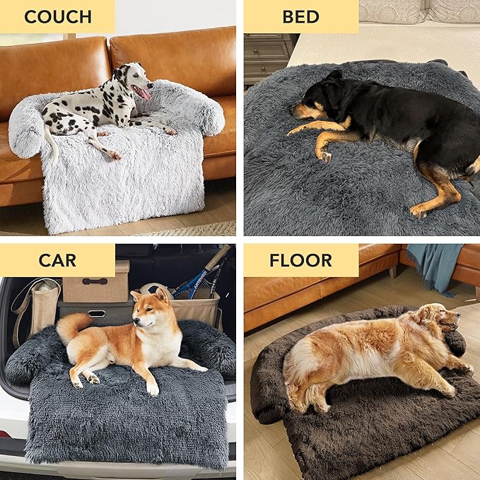 Codi Calming Dog Bed for Couch – Anti-Anxiety Sofa Protector Mat for Large Dogs, 41''x37''x6'', Machine Washable, Fluffy & Cozy with Non-Slip Bottom, Light Grey