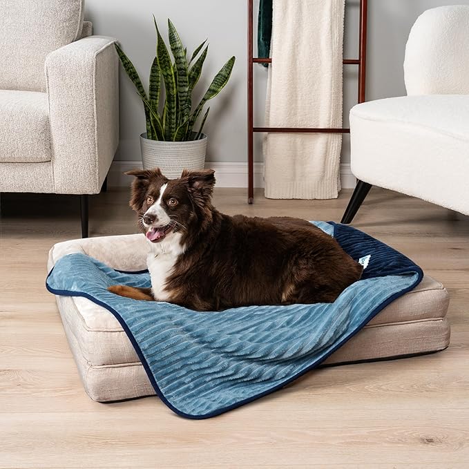 PetAmi Waterproof Dog Blanket, Leakproof Pet Blanket for Small Medium Large Dogs, Reversible Furniture Bed Sofa Couch Cover Protector, Plush Striped Pet Throw for Indoor Cat, 60x80 in, Navy Blue