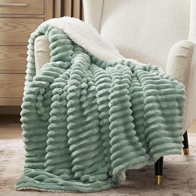 Bedsure Sherpa Throw Blanket for Couch - Super Soft, Cozy Fleece Thick Warm Blanket for Winter, GentleSoft Plush & Fluffy Throw Gift for Women, Room Decor, Sage Green, 50x60 Inches