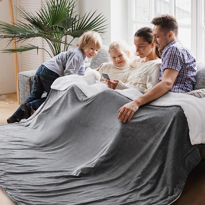 Bedsure GentleSoft Sherpa Fleece Cal King Blankets for Bed, Non-Heated, Thick and Warm Oversized Blanket for Winter, Soft Fuzzy Plush Large Throw for Women and Men, Grey, 112x98 Inches