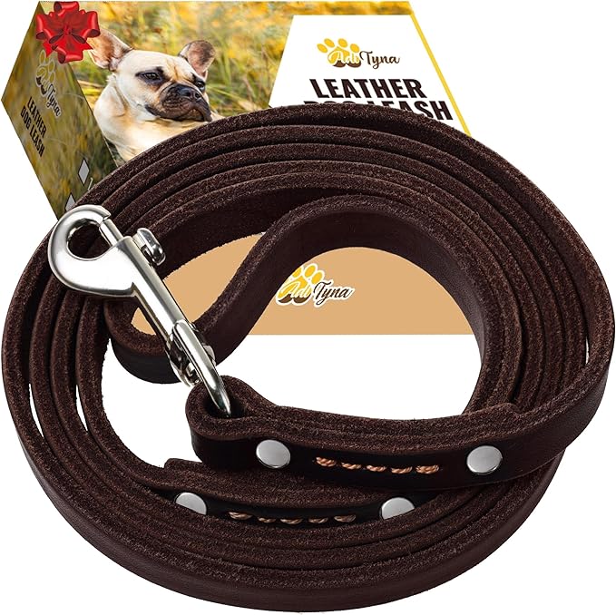ADITYNA - Premium Leather Dog Leash - 6 ft, Heavy-Duty, Soft & Strong for Small/Medium Dogs - Perfect for Walking, Training, Hiking, and Running (Small: 6 ft x 1/2", Brown)