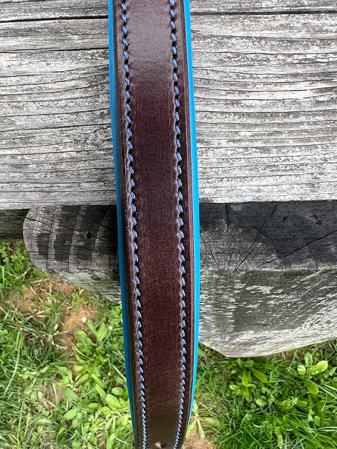 Leaders Leather Dog Collar with Customized Name Plate (Royal Blue/Brown Small (9"-12"))
