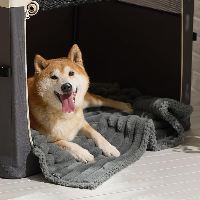 Bedsure ComfyFleece Waterproof Dog Blankets for Large Dogs - Soft Pet Cat Blanket Corduroy Fleece for Couch Protector Washable, Cozy Calming Reversible Furniture Protection,40"x50", Warm Grey