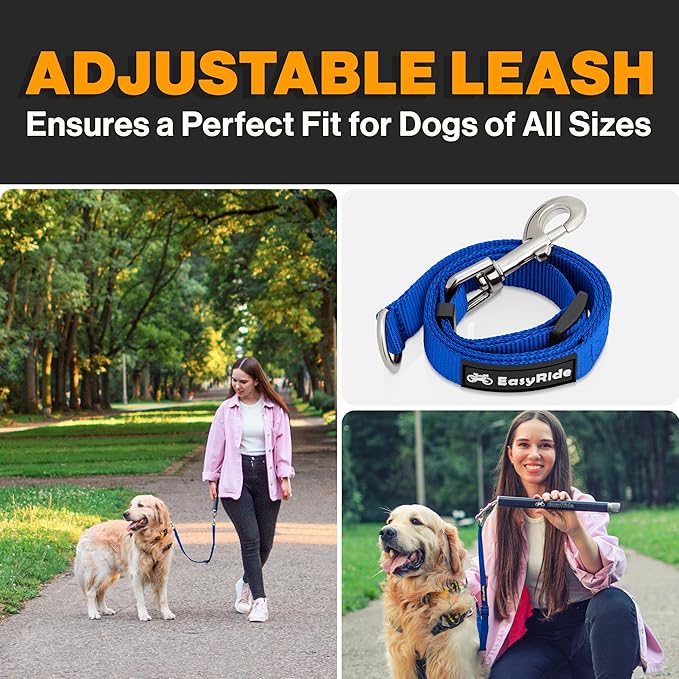V2.0-180° Rotating Dog Bike Leash - with Shock Absorbers and Quick Attach Mechanism | Carbon Fiber | Detachable, Adjustable for The Smoothest Ride- Patent Pending (Blue)