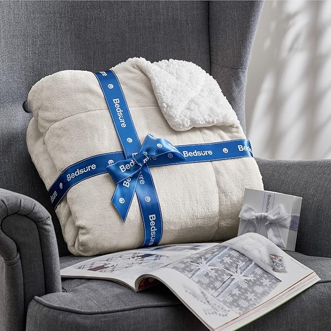 Bedsure GentleSoft Sherpa Fleece Blankets King Size for Bed, Non-Heated, Thick and Warm Throw for Women and Men, Soft Fuzzy Plush King Blanket for Winter, Linen, 108x90 Inches
