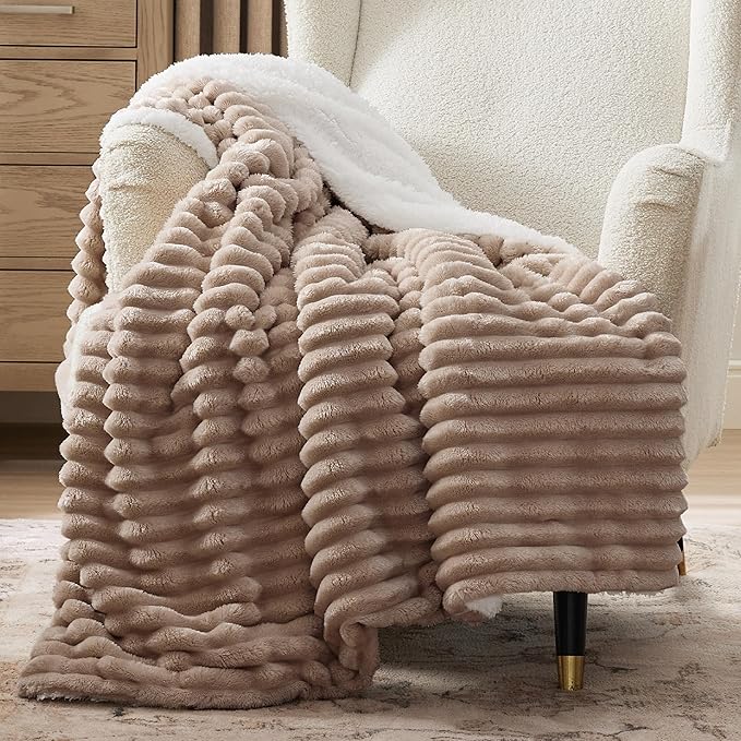 Bedsure Sherpa Throw Blanket for Couch - Super Soft, Cozy Fleece Thick Warm Blanket for Winter, GentleSoft Plush & Fluffy Throw Gift for Women, Room Decor, Mocha Meringue, 50x60 Inches