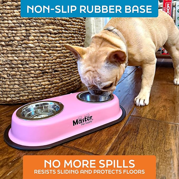 Master Pet Supply Double Dog Bowls Set with Elevated Base and 2 (8 oz) Stainless Steel Removable Dishes (Camo Patrol) – Double Cat Food Water Bowl, Dog Puppy Food Bowl Set, Rust Resistant