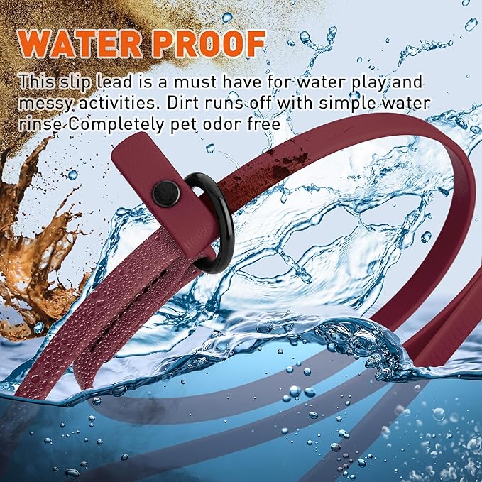 Dogline Biothane Slip Dog Leash - for Small, Medium and Large Dogs - Odor Free Slip Lead, Heavy Duty and Durable Material Kennel Lead - Merlot Burgundy - 5ft L x 3/8in W