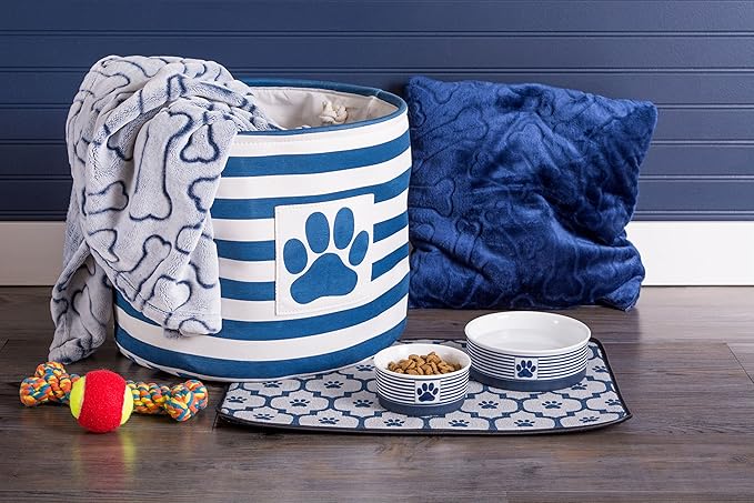 Bone Dry Paw & Patch Ceramic Pet Collection, Small Bowl, 4.25x2", Nautical Blue