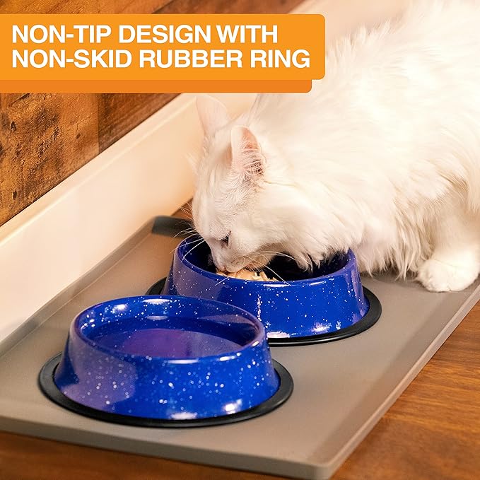 Neater Pet Brands - Outdoor Camping Style Pet Bowl - Enamel Ware Blue Black Granite Colors - Dog Cat No Tip Skid Bowls (32 oz, Blue)