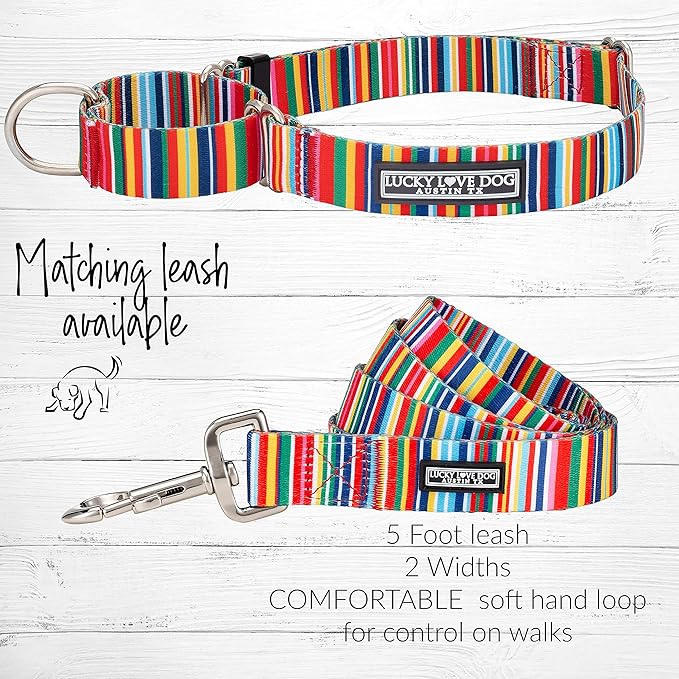 Lucky Love Dog Martingale Dog Collar - Adjustable, No-Slip, Durable, & Soft Webbing Collar for Male and Female Dogs Ideal for Training & Walking - Hippie, Small