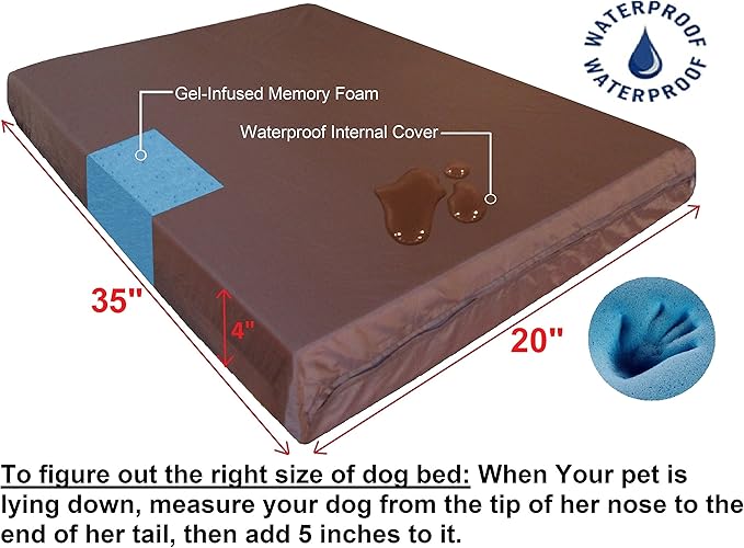 Dogbed4less Medium Orthopedic Dog Bed with Memory Foam for Pet, Waterproof Liner with Durable Nylon Blue External Cover, 35X20X4 Inches