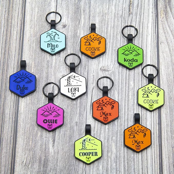 Silicone Silent Dog Tag Personalized with 5 Lines of Custom Deep Engraved Durable Soundless Pet ID Name Tag Hexagon Green