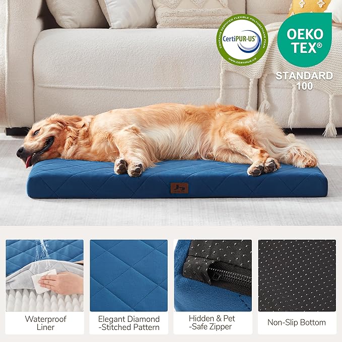 Orthopedic XL Dog Bed Mat for Extra Large Dogs, Waterproof Dog Crate Bed with Removable Cover, Washable Pet Bed for Crate, 41"x28"