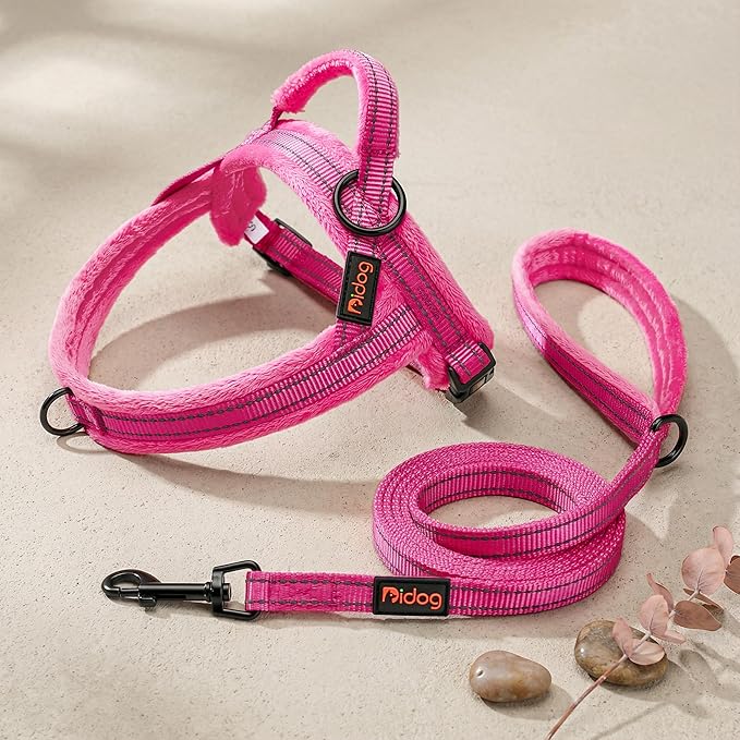 Didog Soft Flannel Padded Dog Vest Harness, No Pull/Quick Fit Reflective Dog Strap Harness, Easy for Training Walking (XS:Chest 15-18", Hot Pink)