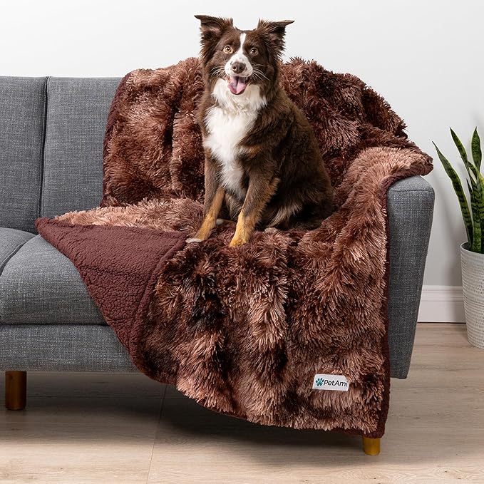 PetAmi Waterproof Dog Blanket for Small Medium Dogs, Calming Fleece Cat Blanket, Couch Protector Washable Sherpa Faux Fur Pet Throw for Puppy, Soft Reversible 29x40 Tie-Dye Brown