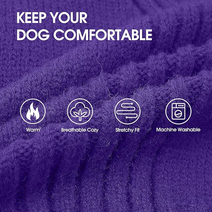 IECOii Great Dane Sweater,5XL Extra Large Sweater for Giant Breed Dogs in Winter,Turtleneck Cold Weather Knit Clothes,Machine Washable,Elastic Pullover for Saint Bernard,Mastiff (Purple,XXXXXL)