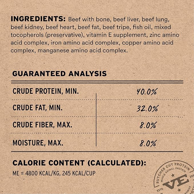 Vital Essentials Freeze Dried Dog Food, Raw Beef Crunchy Nibs | Complete Meal or Topper | 96% Beef, Organs & Bone | Limited Ingredient, High Protein, Grain Free Dry Dog Food | 14 oz Bag